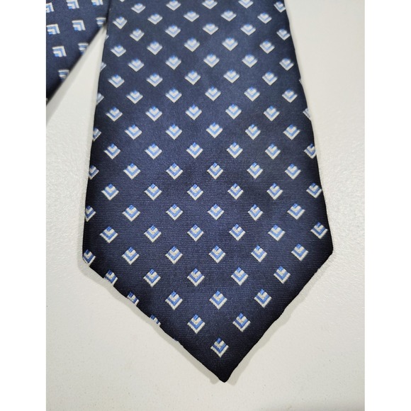 Polo Ralph Lauren Handmade Silk Tie Navy Blue  Geometric Preppy Made In USA - Picture 6 of 7